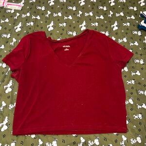 Red cropped top shirt